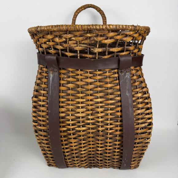 Other - Vtg/antique Adirondack Trapper Pack Basket Woven Rustic Lodge Decor 16"